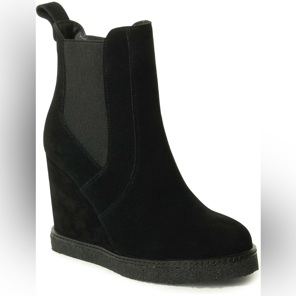 Vaneli Jabel Black suede wedge bootie boot